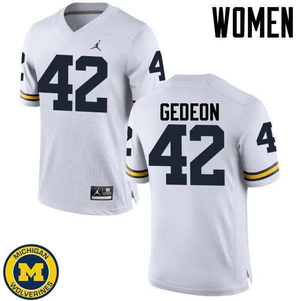 Women's University of Michigan #42 Ben Gedeon White NCAA Football Jersey